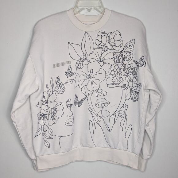 Custom Upcycled Hand-Drawn Pangaia Crewneck Sweatshirt in Off-White, Size Large - Picture 1 of 10